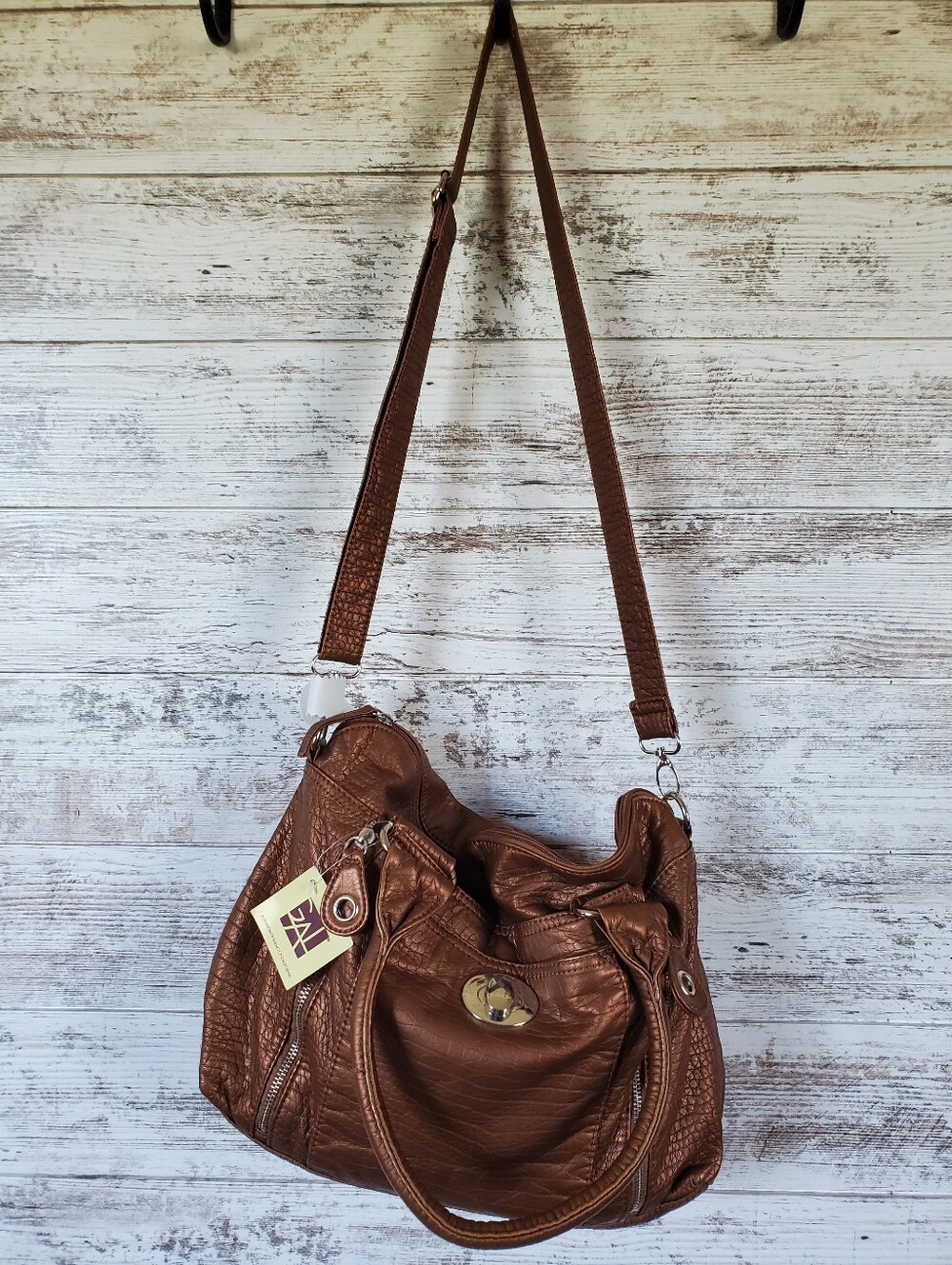 GAL Pearlized Washed Bronze Mini Croc Hobo Shoulder Bag Crossbody Faux